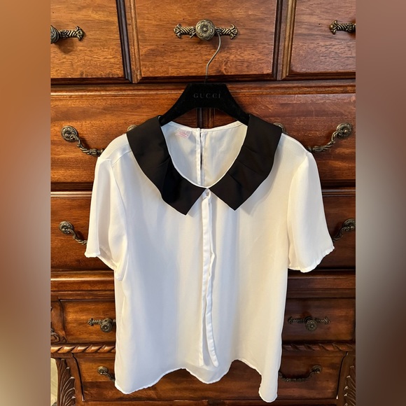 Bongo white blouse with black collar and bow size XL - Picture 6 of 10